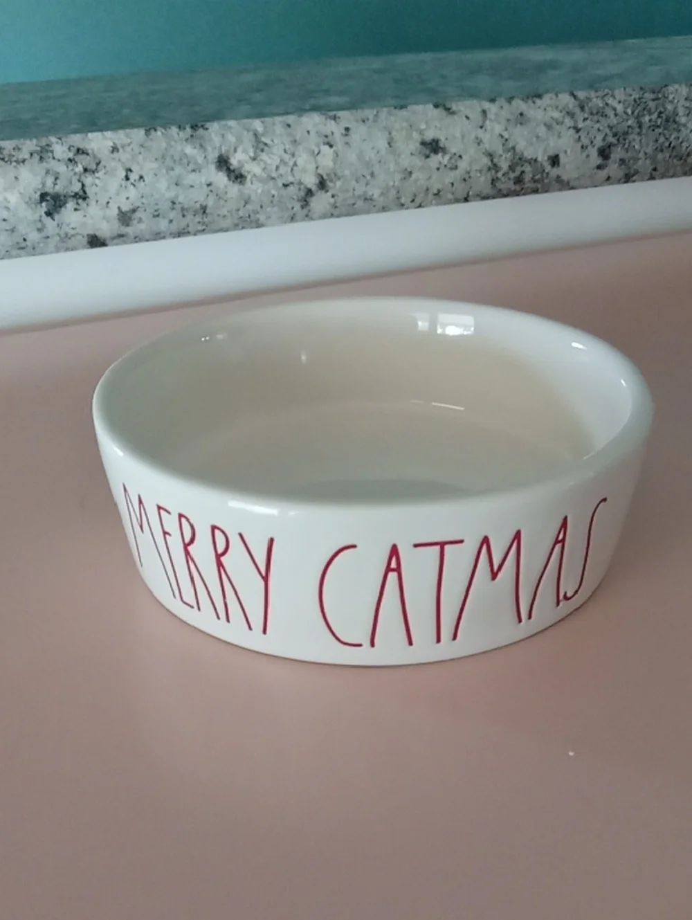Merry Catmas Ceramic Pet Bowl - White with Red Lettering NWOTS